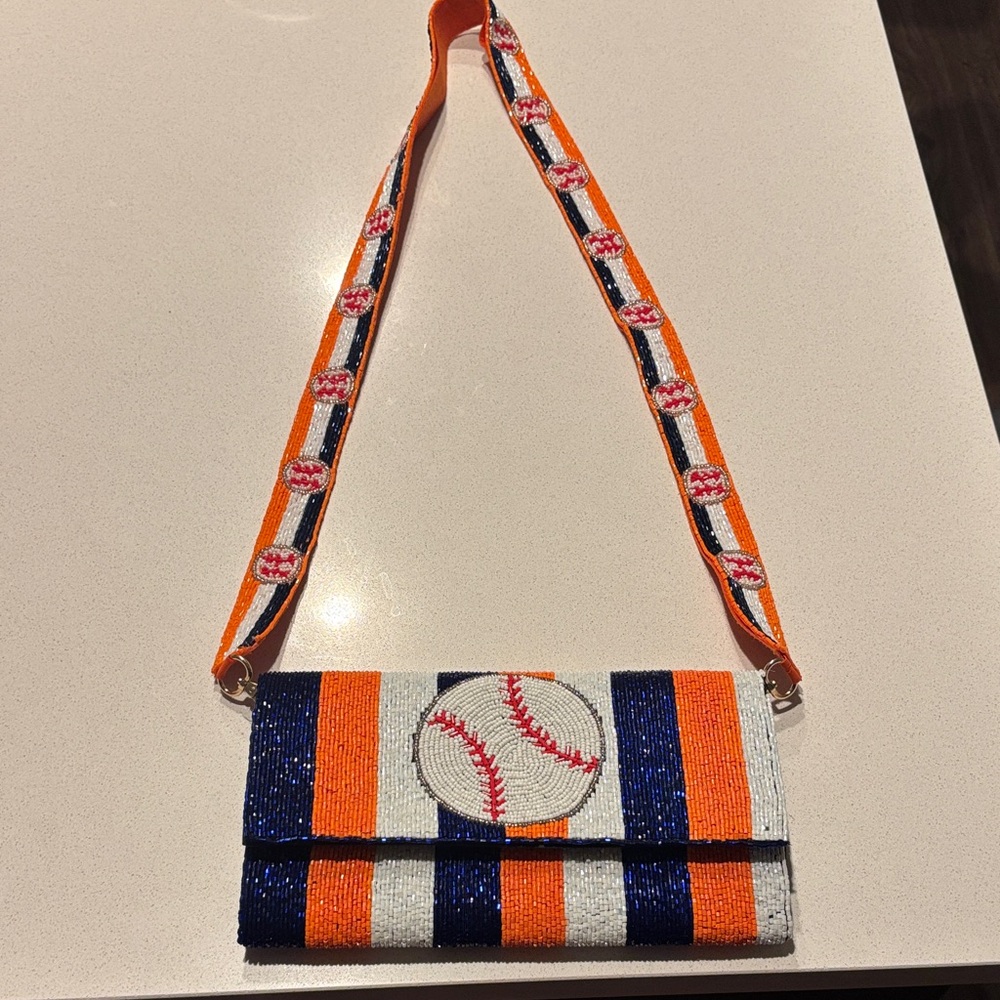 Orange and Blue Beaded Baseball Clutch/Crossbody Bag
